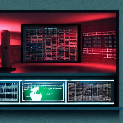 A dramatic image of a control room with a large screen showing a warning message, an AI agent with a red alert icon
