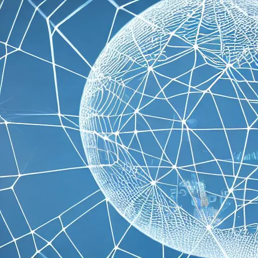 A global network of secure nodes, depicted as a glowing web of interconnected spheres hovering over a digital map of the world. Each sphere emits a soft blue light, representing a quantum‑resistant node