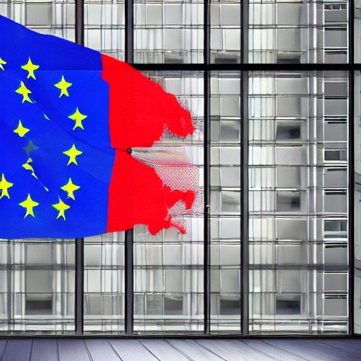 a photorealistic depiction of a European Union flag draped over a German data center building, with a digital overlay of a data sovereignty map showing data flow paths within EU borders, a German Chancellor speaking into a microphone about nationa…