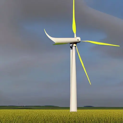A photorealistic image of a German wind turbine farm with edge computing nodes on each turbine, small AI processors embedded in the nacelle, real‑time vibration and temperature data displayed on a translucent screen