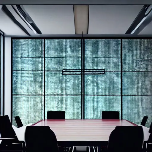A serene image of a boardroom with diverse executives reviewing a holographic governance framework, a transparent AI core in the center
