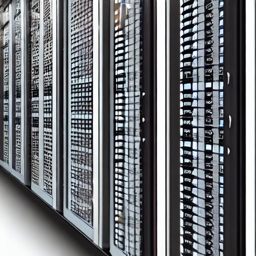 AD LDS-Serverrack in einem Datenzentrum, beschriftet mit „AD LDS“, mit LED-Anzeige, mehreren Serverblättern, die kleine Bildschirme mit Verzeichnisprotokollen zeigen, umgeben von Kabelmanagement und einer rackmontierten Kühlvorrichtung, in einem s…