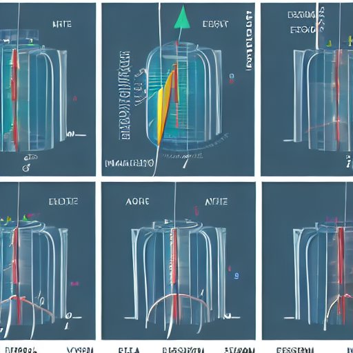 Diagramm eines Carnot-Wärmekraftwerks mit vier Phasen: isotherme Expansion, adiabatische Expansion, isotherme Kompression, adiabatische Kompression. Farbverläufe zeigen Wärmeaufnahme (blau) und Wärmeabgabe (rot). Ein Pfeil folgt dem Zyklus, währen…
