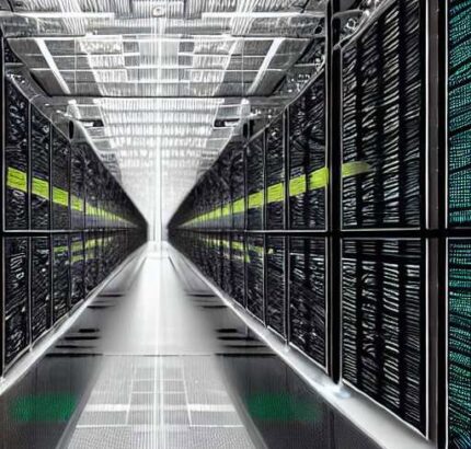 Ein futuristischer Serverraum mit blinkenden Racks und einer großen Weltkarte voller grüner Häkchen, die die Sicherheit von über drei Milliarden HTTPS-Zertifikaten durch Let's Encrypt symbolisiert.