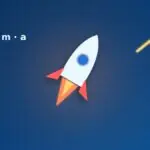 Startende Rakete mit Beschleunigungspfeil und F gleich m mal a
