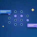 Neuronales Netz zwischen zwei Chat-Sprechblasen mit Funkeln