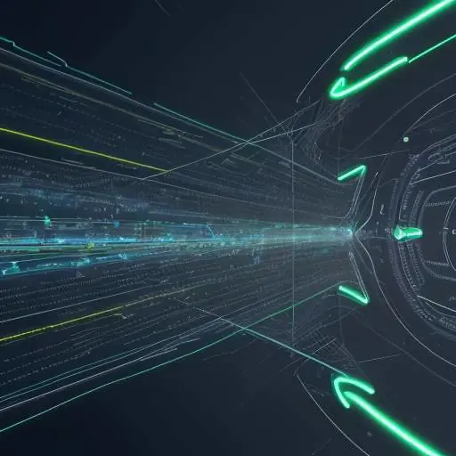 Abstrakte Visualisierung komplexer Datenströme, die in einen zentralen, leuchtenden KI-Kern konvergieren, symbolisiert die Digitalisierung des Unternehmensdenkens.