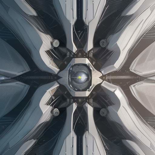 Detailansicht einer massiven GPU-Accelerator-Anordnung, die die komplexe Architektur moderner KI-Infrastruktur zeigt. Metallische Oberflächen und Kühlventile unter präziser Studioausleuchtung, mit Fokus auf einem Robotergriff, der einen Chip hält.