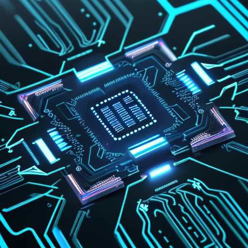 Detaillierte technische Visualisierung eines Mikrochips, der als "Edge AI Accelerator" dient, mit leuchtenden blauen Datenpfaden, die effiziente Sprachverarbeitung symbolisieren.