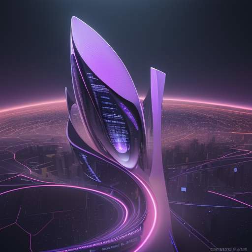 Diese Visualisierung zeigt ein komplexes digitales Ökosystem, das aus neuronalen Netzen entsteht. Futuristische Gebäude und Interaktionen zwischen Menschen und Robotern unterstreichen die transformative Kraft der KI-Finanzierung für die menschlich…