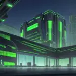 Massives, futuristisches Rechenzentrum mit leuchtenden grünen Energieleitungen, das die kritische Infrastruktur für das moderne Geschäftsleben und den KI-Boom symbolisiert.
