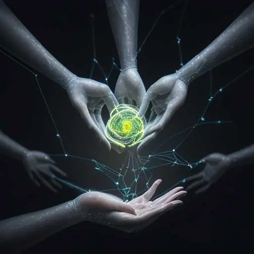 Menschliche Hand berührt ein leuchtendes Netz aus Datenströmen und neuronalen Pfaden, symbolisiert die ethische Verbindung von Mensch und Technologie.
