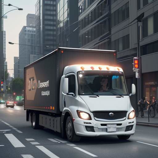 Smartes Lieferfahrzeug mit IoT-Sensoren in städtischer Umgebung, das die nahtlose Verbindung von Technologie und dem letzten menschlichen Lieferkontakt demonstriert.