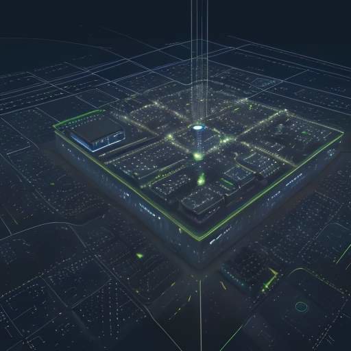 Visualisierung eines verteilten Computing-Netzwerks, das Smart City, Fabrik und Cloud durch leuchtende Datenströme verbindet und Edge-Verarbeitung hervorhebt.
