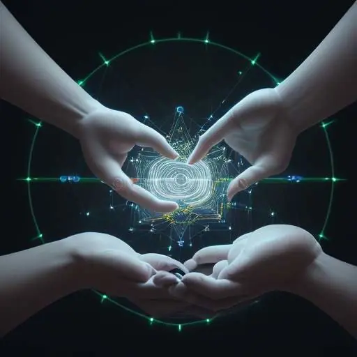 Ein leuchtendes neuronales Netzwerk überlagert einen Server-Rack in einem Rechenzentrum. Eine Hand lenkt einen Lichtstrahl in das System, was die Steuerung künstlicher Intelligenz symbolisiert.