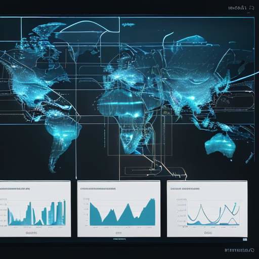 Futuristisches digitales Dashboard, das globale Lieferketten und Logistikdaten visualisiert. Zeigt KI-gesteuerte, effiziente Betriebsabläufe in einem hochtechnologischen Interface.