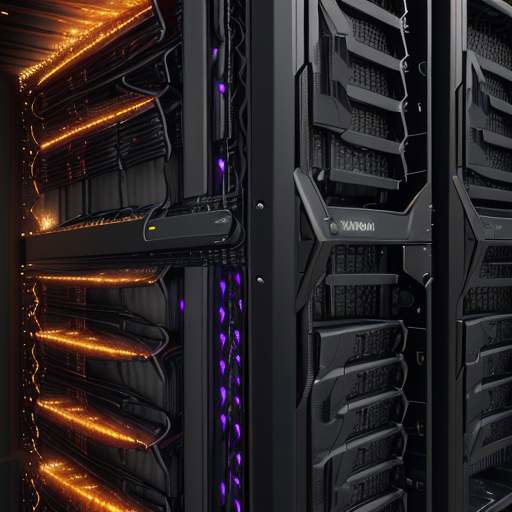 Makroaufnahme eines Serverracks mit leistungsstarken GPUs, deren intensive Hitze durch schimmernde Luftverzerrungen sichtbar wird. Die dichten Komponenten und goldplattierten Verbindungen unterstreichen die Herausforderungen moderner Rechenzentren…