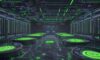 Massives, futuristisches Rechenzentrum mit leuchtenden, miteinander verbundenen NVIDIA GPUs, das immense KI-Rechenleistung symbolisiert.