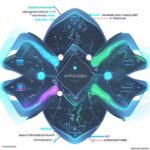 Visualisierung einer komplexen, vernetzten Multi-Cloud-Architektur mit Datenströmen zwischen AWS, Azure und GCP, die nahtlosen Datenaustausch symbolisiert.