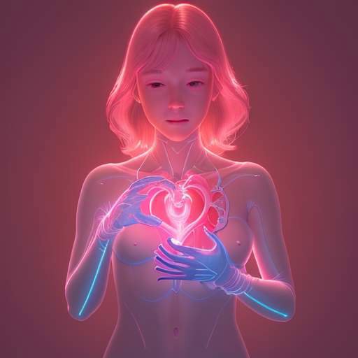 Ein Medizinstudent trägt haptische Handschuhe und interagiert mit einem detaillierten, leuchtenden Hologramm eines menschlichen Herzens in einem modernen Trainingszentrum.