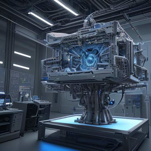Ein Techniker in einem High-Tech-Labor nutzt AR-Brillen, um ein detailliertes, leuchtendes 3D-Hologramm eines Jet-Triebwerks zur Analyse komplexer Bauteile zu manipulieren.