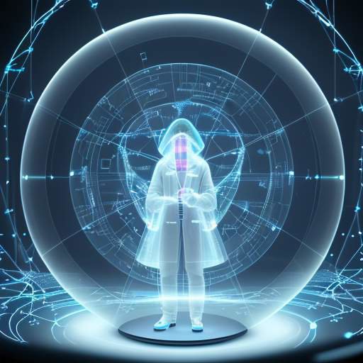 Ein Wissenschaftler in einem High-Tech-Labor überwacht ein Hologramm mit Risikodiagrammen, während in einer Glasröhre eine leuchtende Wolke aus Daten und chemischen Strukturen schwebt. Die Szene visualisiert die Analyse von Unsicherheit in KI-Syst…