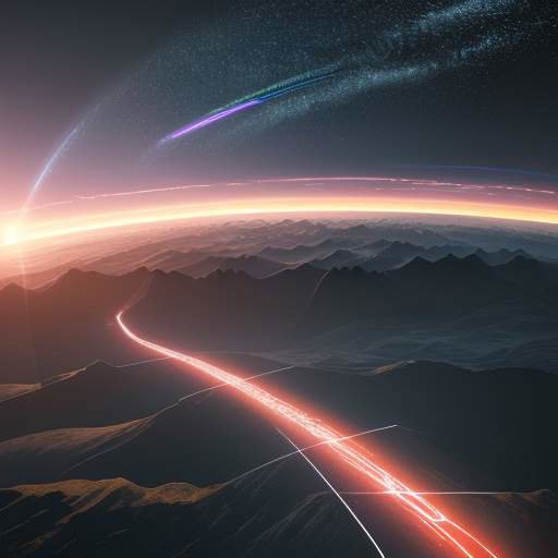 Eine futuristische digitale Landschaft mit leuchtenden Pfaden, die Symbole für Wissenschaft, Kunst und Kommunikation verbinden und auf eine aufgehende Sonne zustreben, als Symbol für die grenzenlosen Möglichkeiten der Mensch-KI-Zusammenarbeit.