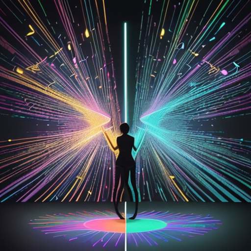 Eine Split-Screen-Visualisierung, die eine farbenfrohe Welt der Kunst mit einem strukturierten, leuchtenden Datennetzwerk verbindet, die sich in der Mitte zu einer harmonischen Lichtkugel aus Logik und Kreativität vereinen.
