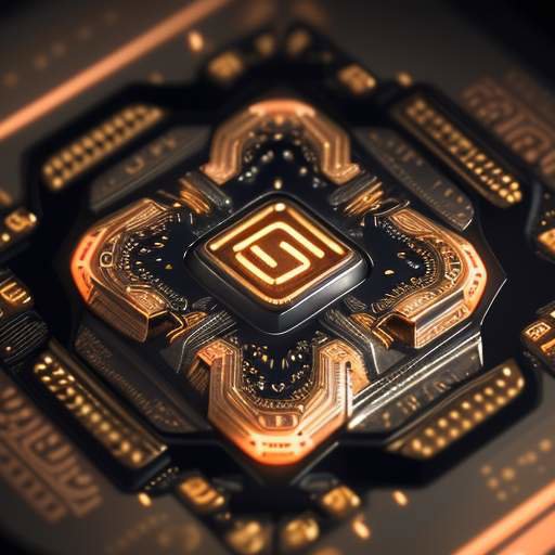 Makroaufnahme eines hochmodernen KI-Prozessors mit detaillierten Gold- und Kupferleitungen, die eine komplexe Mikroarchitektur und die technologische Komplexität moderner Hardware visualisieren.