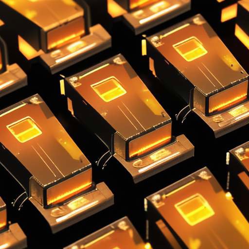 Nahaufnahme von hochwertigen RAM-Modulen in einem Server-Rack mit metallischem Glanz und bernsteinfarbenen Akzentbeleuchtungen, die präzise Hardware-Komponenten und High-End-Serverinfrastruktur für KI-Anwendungen visualisieren.