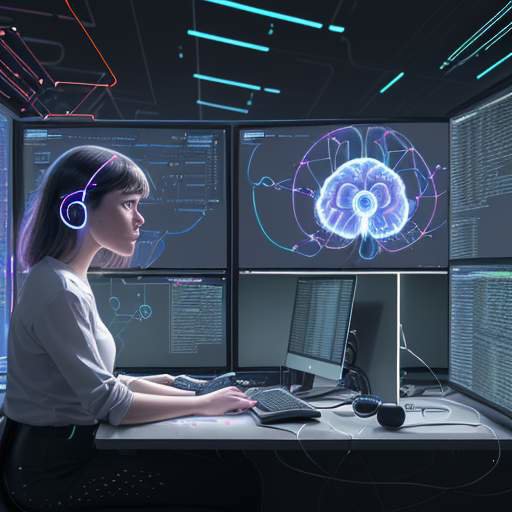 Ein Softwareentwickler und eine KI-Agentur arbeiten gemeinsam an holografischen Code-Displays in einem modernen Labor, um komplexe Fehler zu beheben.