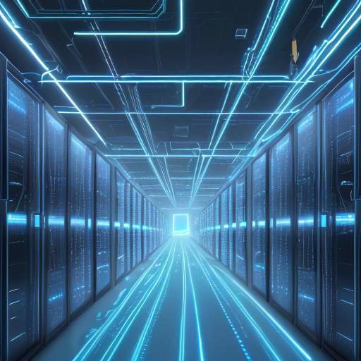 Eine futuristische Darstellung eines Rechenzentrums, bei dem leuchtende Glasfaserkabel aus Serverracks in eine digitale Autobahn übergehen, auf der Autos als Symbole für den Datenaustausch zwischen Cloud und Fahrzeugen fahren.