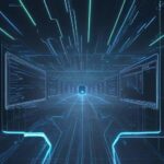 Eine futuristische digitale Landschaft mit leuchtenden Datenpfaden, die verschiedene Geschäftsbereiche wie Logistik und Kundensupport in einer modernen Cloud-Umgebung miteinander verbinden.