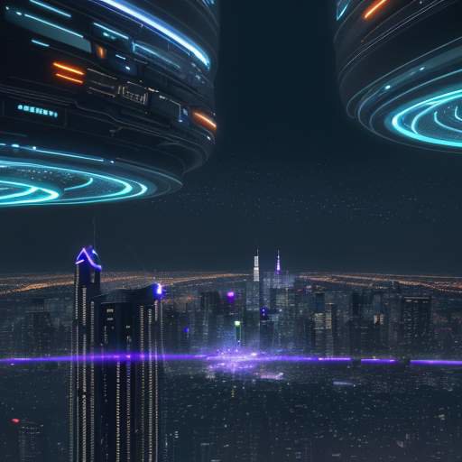 Eine futuristische Stadt bei Nacht mit leuchtenden Datenströmen zwischen Hochtechnologie-Gebäuden, die vernetzte autonome Agentennetzwerke und eine visionäre Cloud-Infrastruktur symbolisieren.