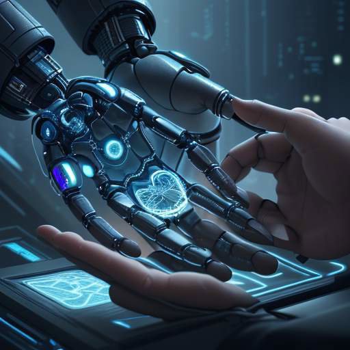 Eine Nahaufnahme einer menschlichen Hand und einer Roboterhand, die sich über einem leuchtenden digitalen Stadtplan treffen, als Symbol für die Zusammenarbeit von menschlicher Kreativität und KI-Präzision.