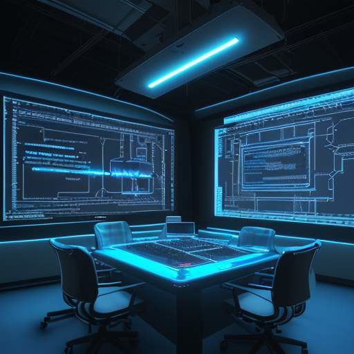 Ingenieure in einem hochmodernen Labor analysieren auf holografischen Bildschirmen komplexe Sicherheitsarchitekturen und einen digitalen Schutzschild für ein Fahrzeug.