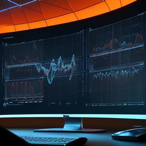 Nahaufnahme eines High-Tech-Dashboards auf einem gebogenen Glasmonitor, das leuchtende Datenvisualisierungen, Netzwerk-Mappings und KI-gestützte Analysen in einem modernen Kontrollzentrum zeigt.