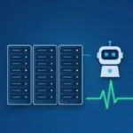 Serverschränke, KI-Roboter und Überwachungs-Kurve
