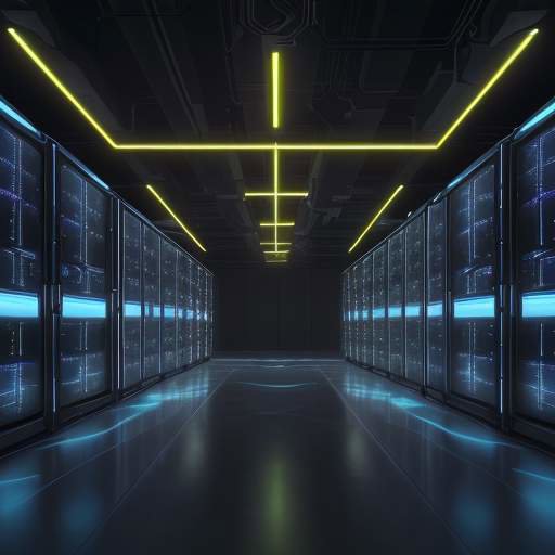 Ein glühender Mikrochip mit goldenen Lichtwellen, die Datenfluss und Energieeffizienz in einem High-Tech-Serverraum symbolisieren.