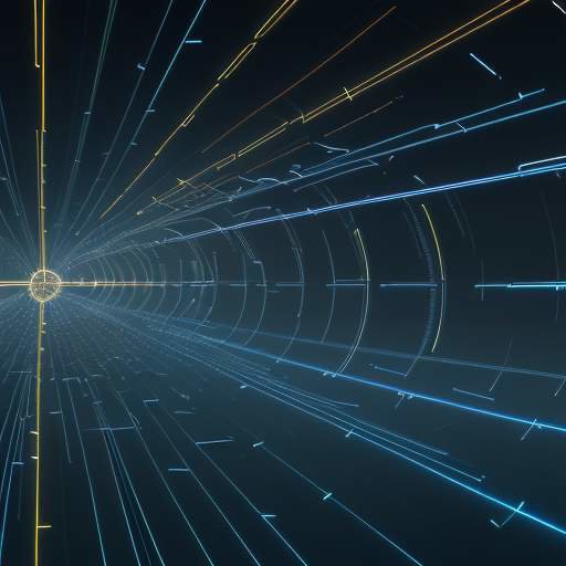 Eine abstrakte Visualisierung von goldenen und blauen Lichtlinien, die durch ein digitales Datennetzwerk fließen und den hohen Energiebedarf beim Training von KI-Modellen symbolisieren.