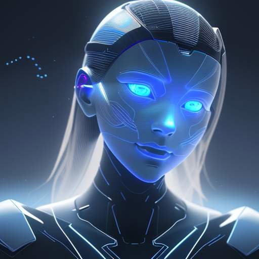 Eine futuristische, holografische KI-Entität aus leuchtenden Partikeln analysiert fließende Codezeilen in einem High-Tech-Kontrollzentrum als Symbol für automatisierte Cybersicherheit.