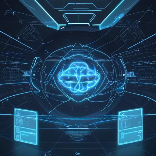 Eine futuristische Kommandozentrale mit einer leuchtenden holografischen Oberfläche und einem digitalen Gehirn, das komplexe Datenströme und Aufgaben vernetzt darstellt.