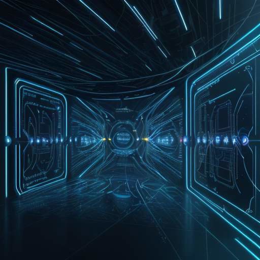 Eine futuristische, leuchtende digitale Pipeline in einem dunklen Cyberspace, die durch fließende goldene Datenströme und pulsierende blaue Energieportale eine sichere, vernetzte Datenstruktur visualisiert.