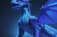 Eine futuristische Nahaufnahme eines Drachenschuppen-Modells in einem Labor, das durch leuchtende neuronale Netze und digitale Datenströme analysiert wird, um die Komplexität von Neural Texture Compression zu visualisieren.