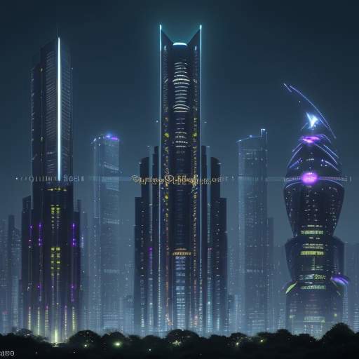Eine futuristische Skyline bei Nacht mit vertikalen Gärten und leuchtenden Energielinien, die das harmonische Zusammenspiel von moderner Technologie und nachhaltiger Energie visualisiert.