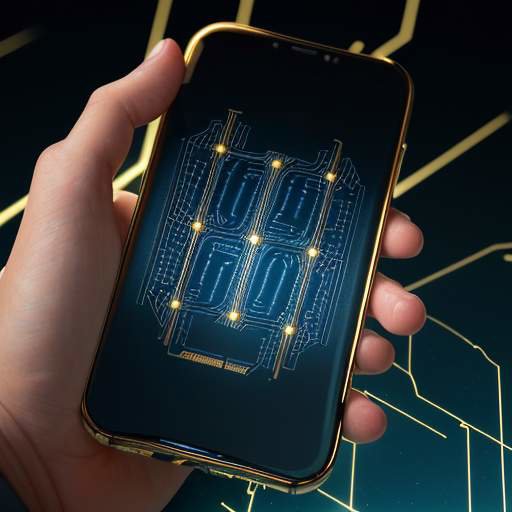 Nahaufnahme eines Smartphone-Displays mit glühenden Mikro-Schaltkreisen, auf denen ein Finger eine goldene Lichtwelle auslöst, um die Kapazitätsänderung bei der Berührung zu visualisieren.
