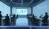 A diverse team of engineers and data scientists collaborate around a glowing holographic neural network display in a modern, high-tech laboratory in Berlin.