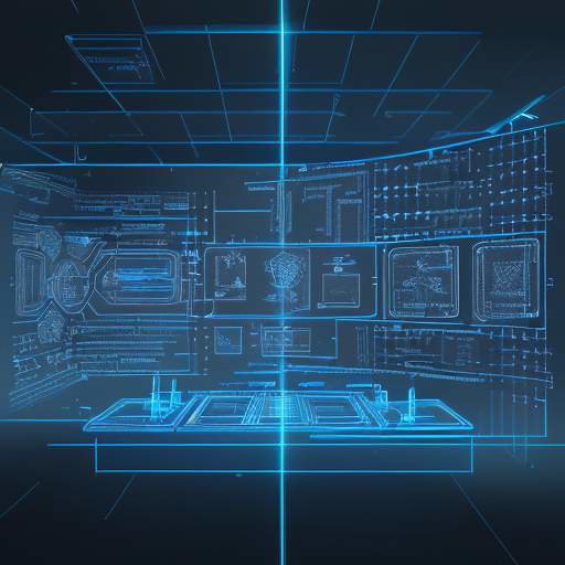 Ein detailliertes Querschnittsdiagramm eines kapazitiven Touchscreens in einem High-Tech-Labor, das die Schichten aus Glas, leitfähigen Beschichtungen und Kupfergittern unter blauem Licht zeigt.