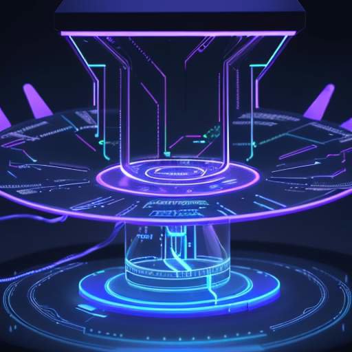 Ein futuristischer Mikrochip auf einem Glaspodest in einem High-Tech-Labor, der durch neonfarbene Lichtpulse die Datenverarbeitung und On-Device-KI symbolisiert.