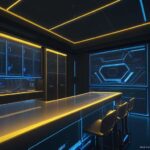 Ein futuristisches, hochmodernes Labor mit leuchtenden neuronalen Netzwerken und einem Server-Rack, das die technologische Komplexität und die Sicherheitsarchitektur von KI-Entwicklungen symbolisiert.